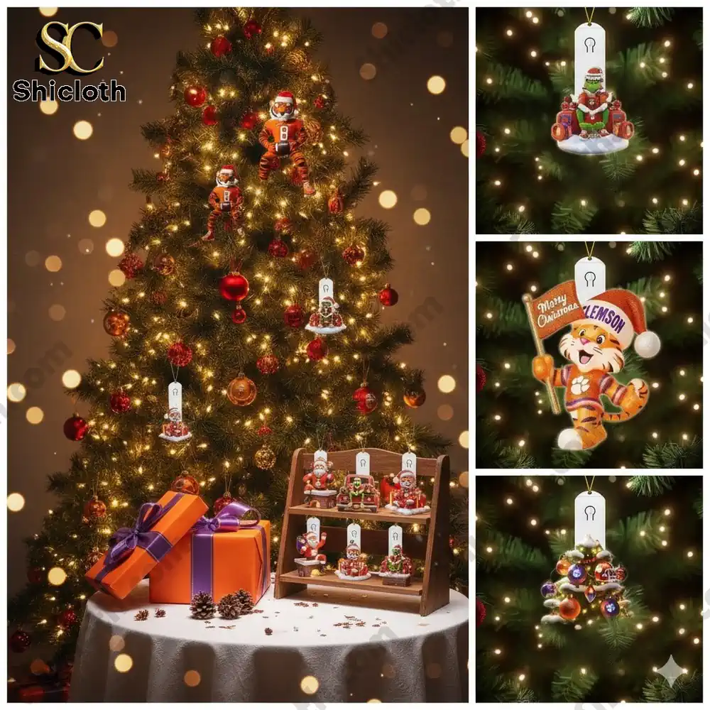 Clemson Tigers Christmas tree decorated with LED ornaments and tiger mascot topper by Shicloth!