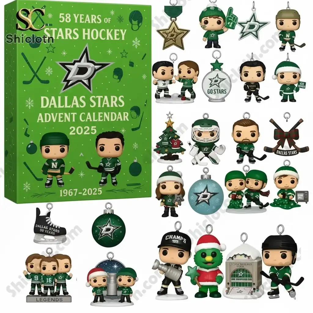 Dallas Stars 2025 advent calendar with collectible hockey figures celebrating 58 years of Stars history!
