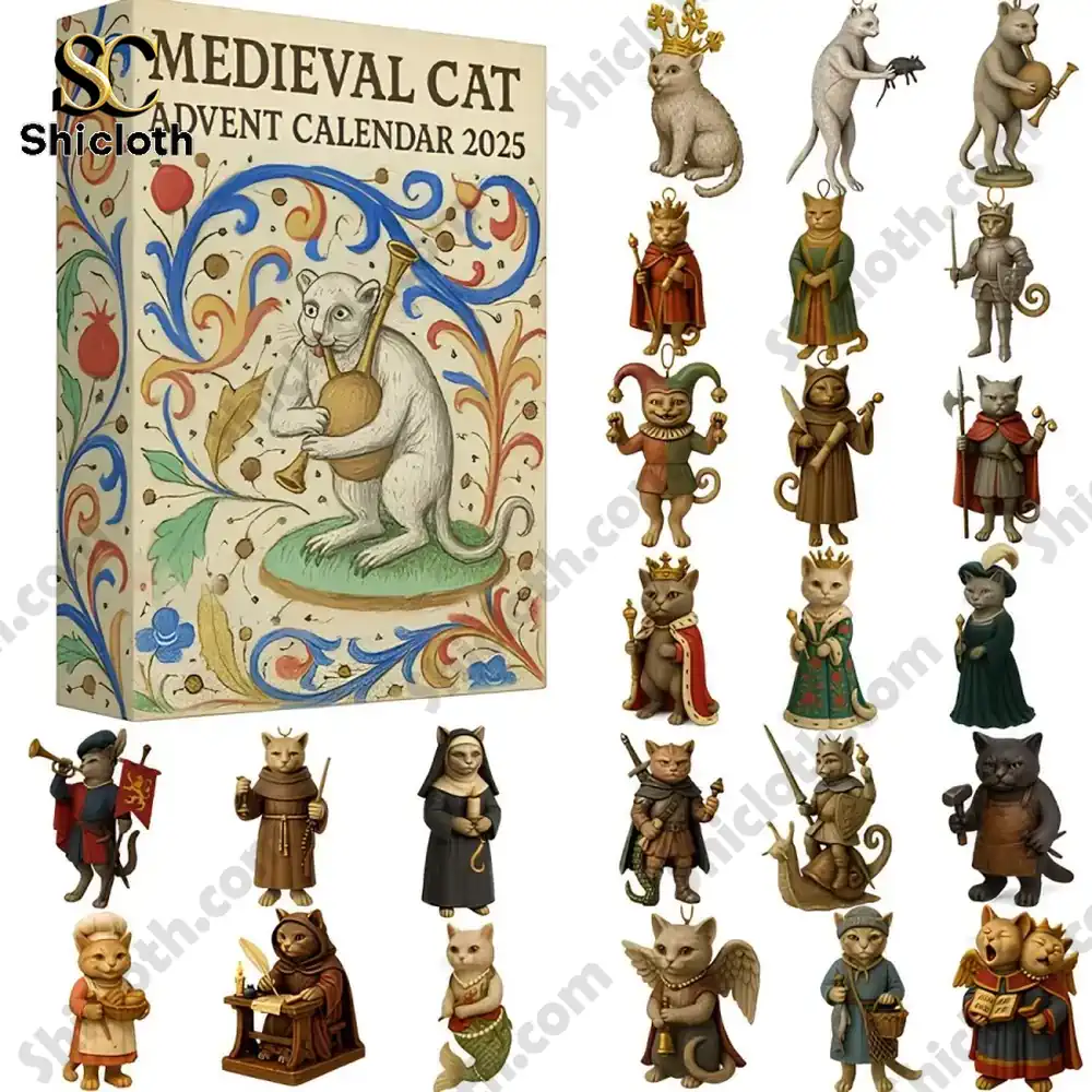 Medieval Cat Advent Calendar 2025 3 Medieval Cat Advent Calendar 2025 with a full set of medieval cat figurines by Shicloth.
