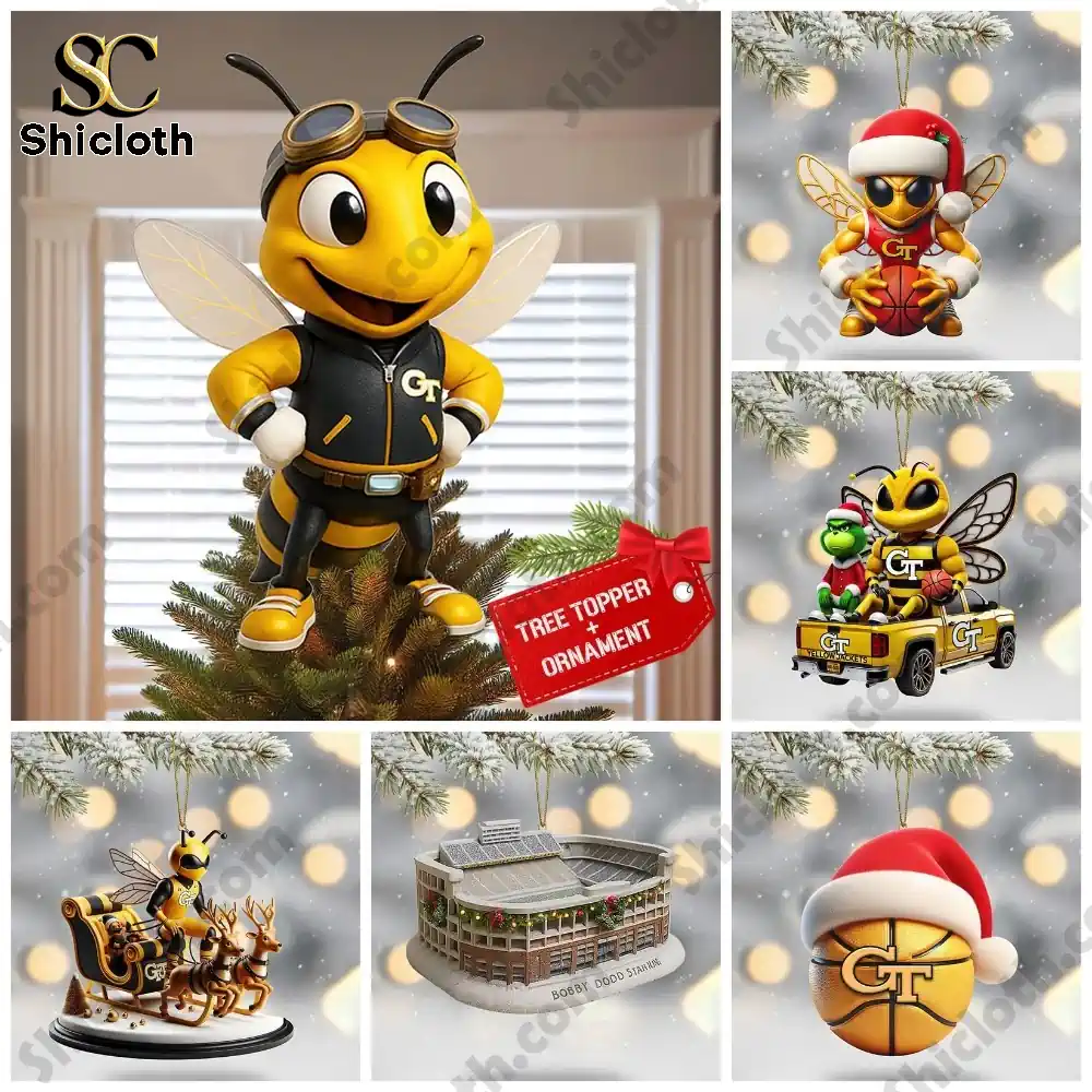 Georgia Tech Yellow Jackets ornament collection with mascot and stadium.