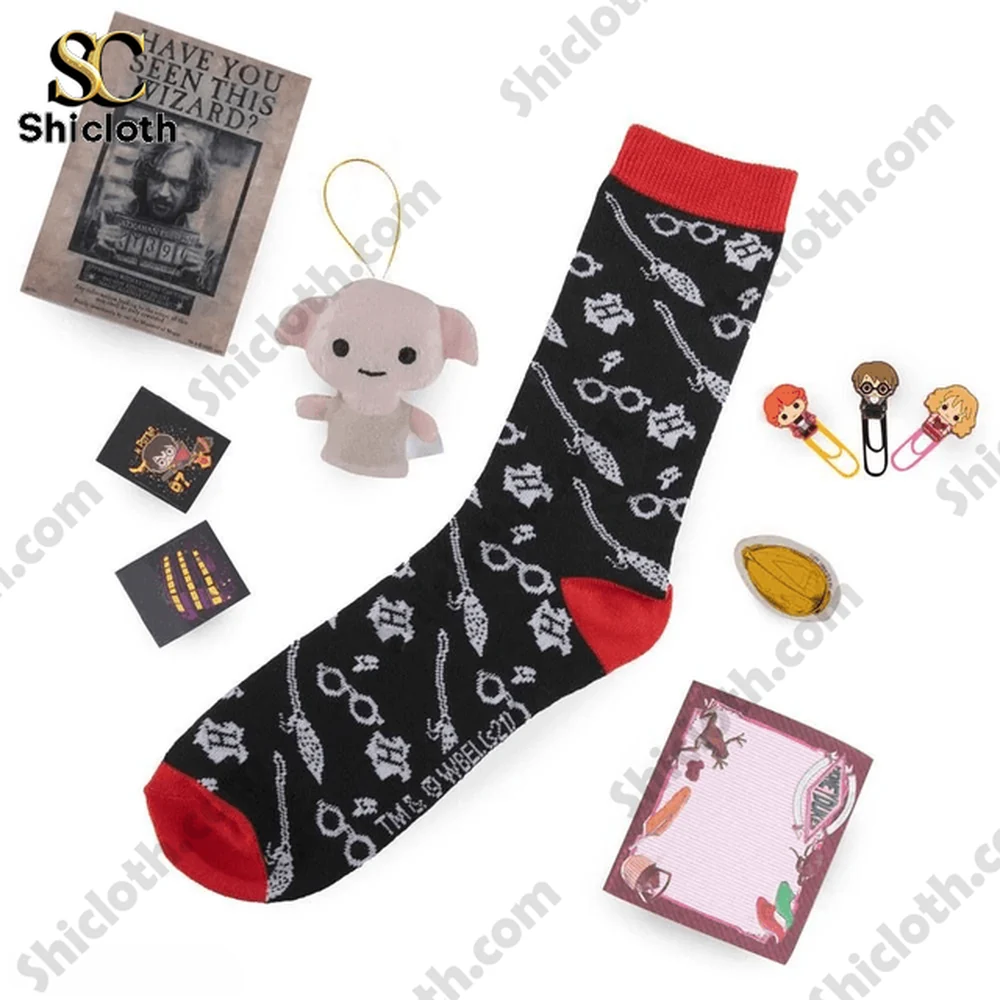 Harry Potter Advent Calendar 2025 24 Magical Surprises from Hogwarts 6 Harry Potter themed socks and mini gifts from the advent calendar on white background!