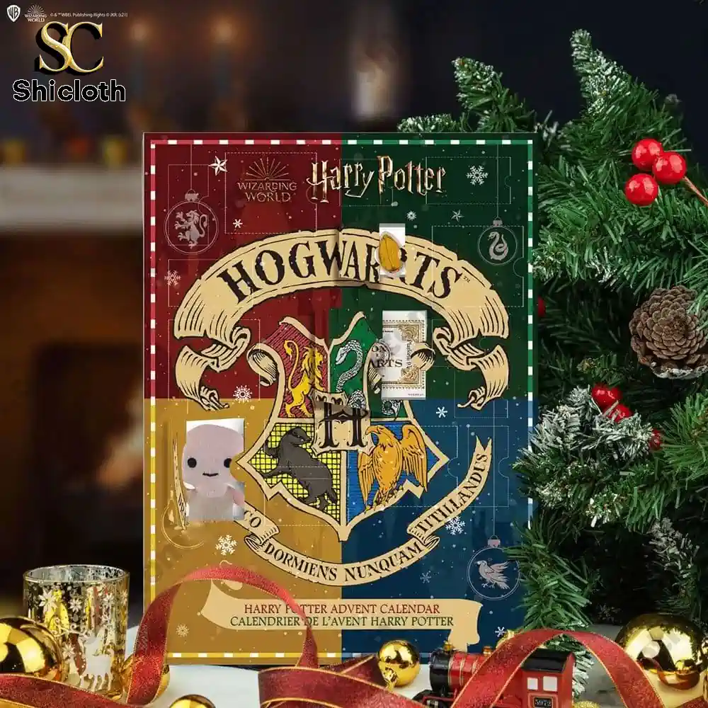 Harry Potter Advent Calendar 2025 24 Magical Surprises from Hogwarts 8 Harry Potter Hogwarts advent calendar next to Christmas tree and ornaments!