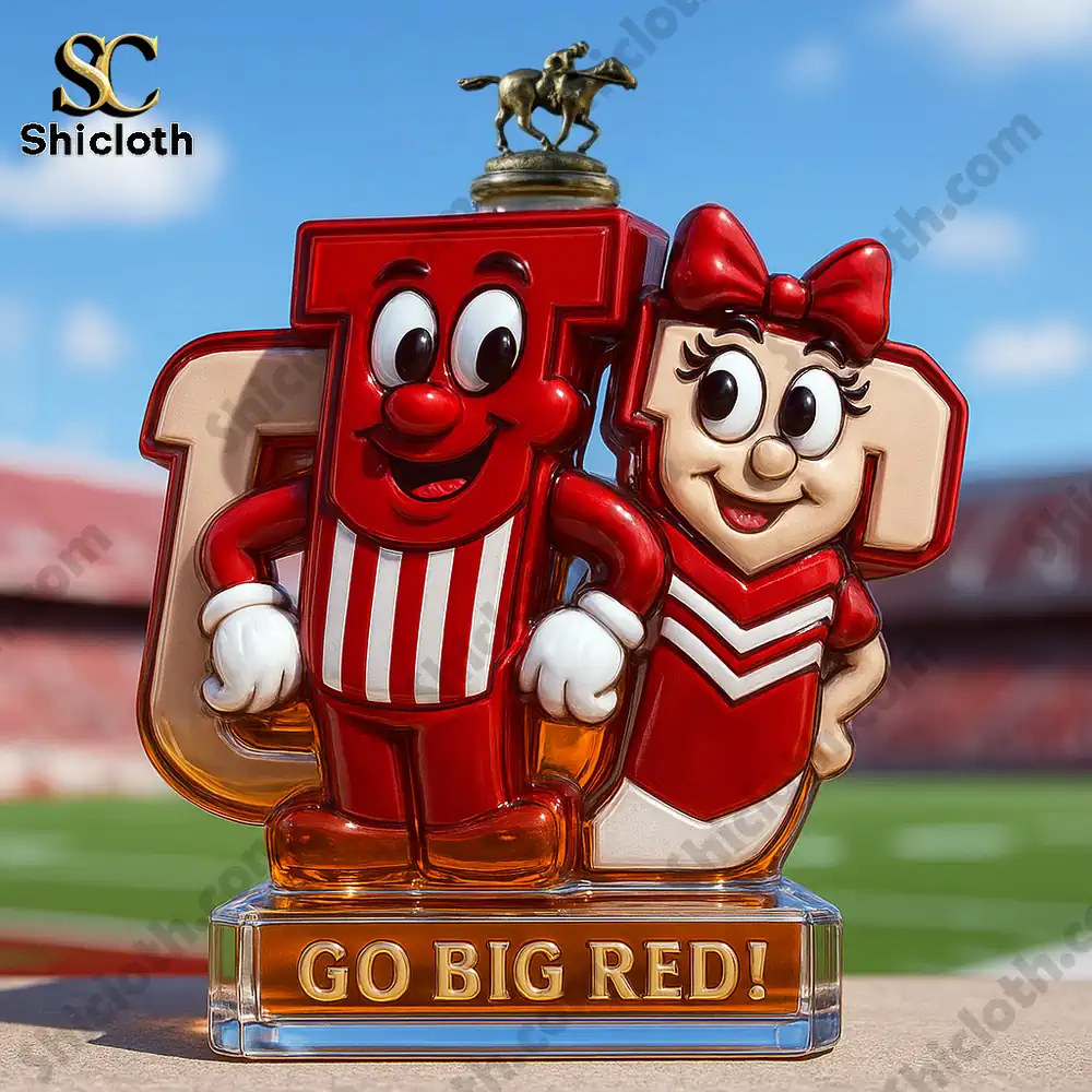 Indiana Hoosiers Mr. IU & Ms. IU Limited Edition Christmas Whiskey Bottle 6 Two red character bottles with a small rider figure on top!