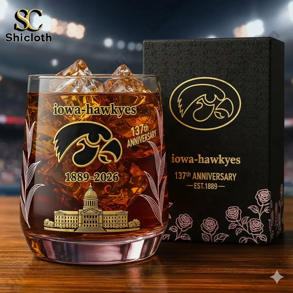 Iowa Hawkeyes 137th Anniversary Christmas Whiskey Glass