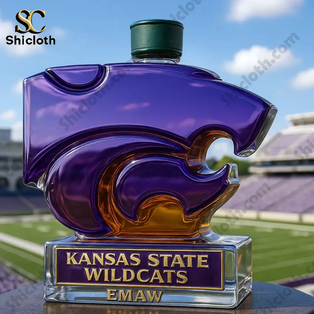 Kansas State Wildcats Limited Edition Christmas Whiskey Bottle 6 Wildcats themed bottle with green cap shown at a stadium.