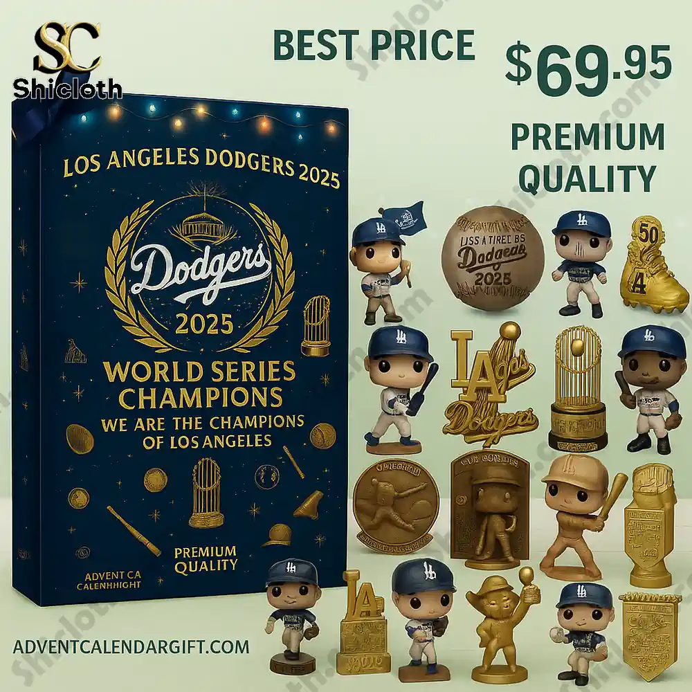 LA Dodgers World Series Champions 2025 Advent Calendar 4 Los Angeles Dodgers 2025 Advent calendar displayed with collectible mini figures and price label reading 69.95.