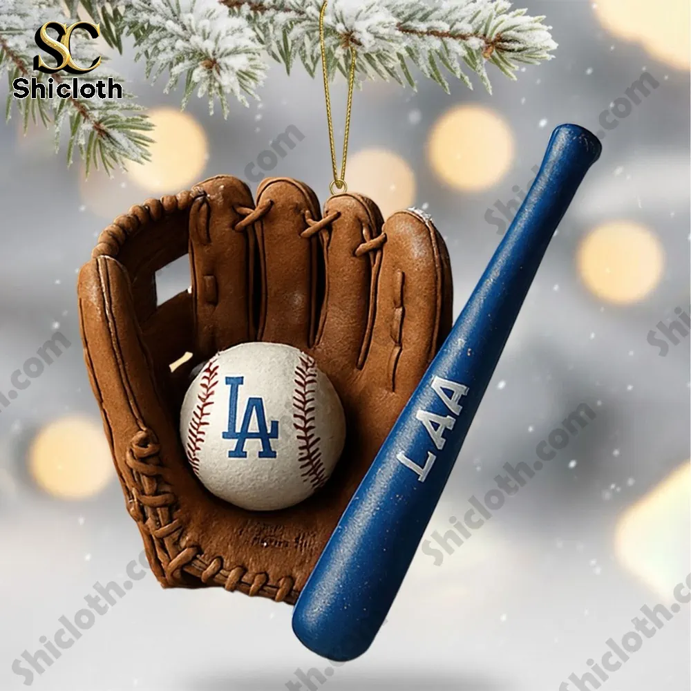 Los Angeles Dodgers Grinch Christmas Tree Topper And Ornament Set 2025 7 Dodgers blue helmet ornament with holiday lights and holly.