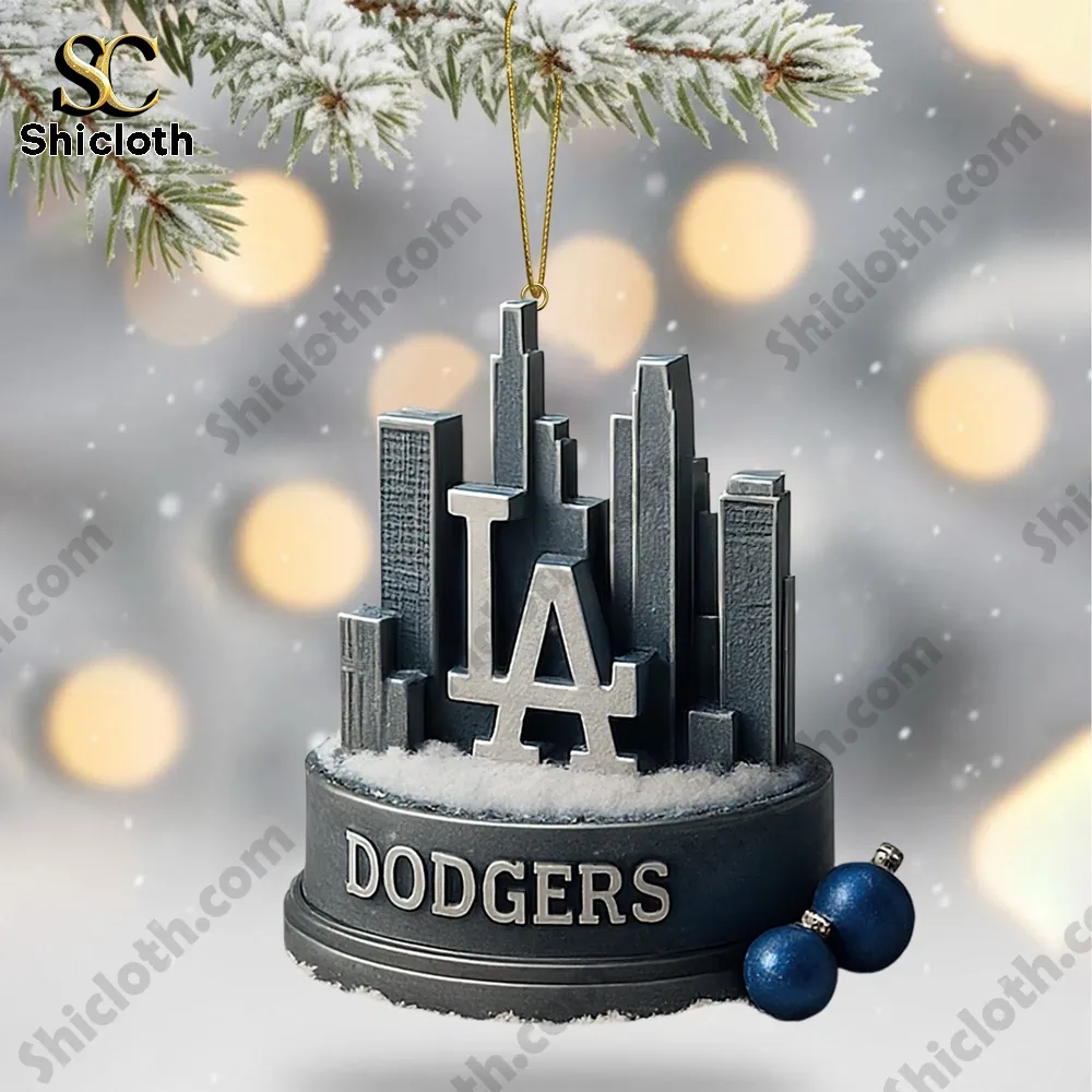 Los Angeles Dodgers World Series Merry Christmas 2025 Advent Calendar 8 Los Angeles Dodgers baseball glove ornament holding bat and ball.