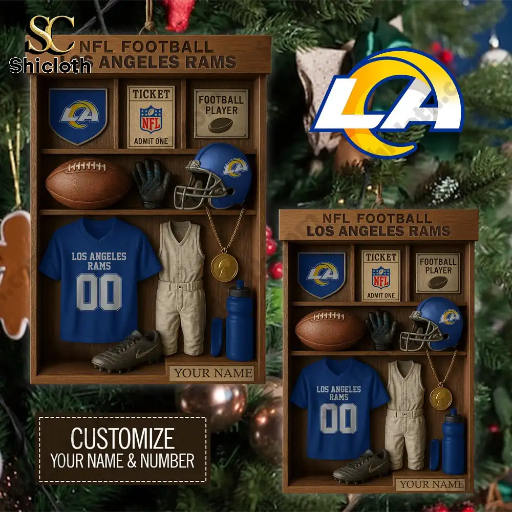 Customizable Los Angeles Rams wooden box ornaments with team gear layout!
