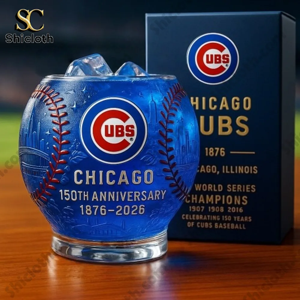 MLB Team Chicago Cubs 150th Anniversary Christmas Whiskey Glass