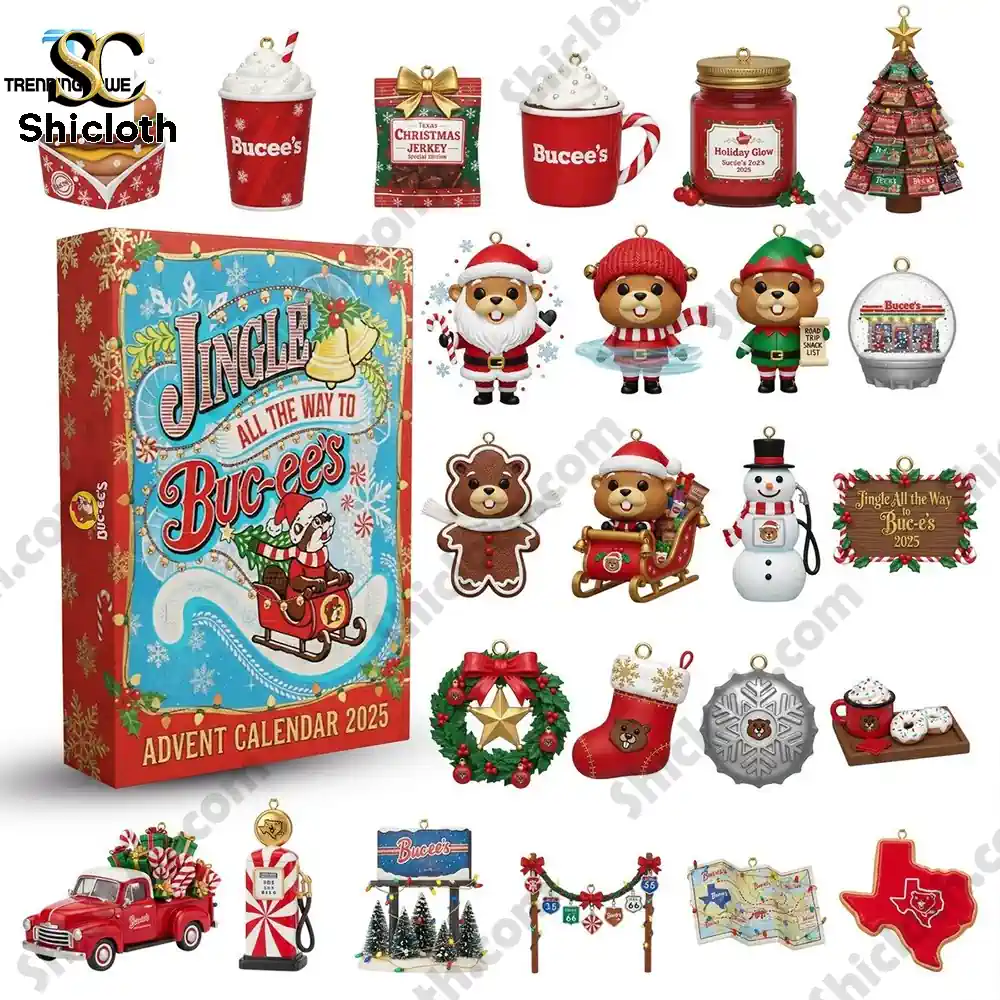 Full set of 24 medieval cat ornaments from the Medieval Cat Advent Calendar 2025 by Shicloth displayed beside the calendar box.