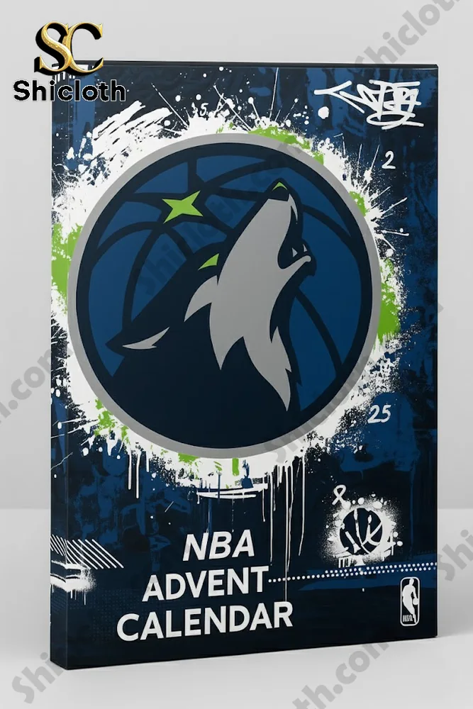Minnesota Timberwolves NBA Advent Calendar 24 Day Basketball Countdown 4 A close up of the Minnesota Timberwolves NBA advent calendar box with team logo and modern design.