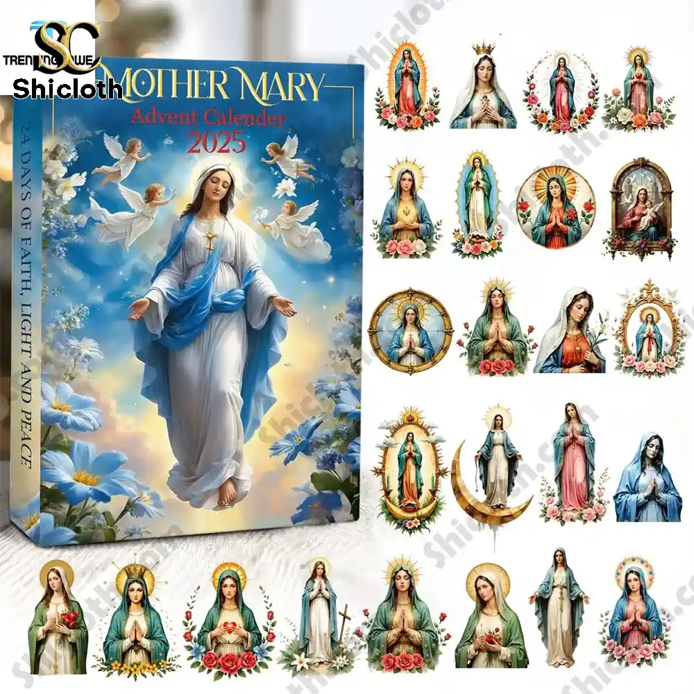 Mother Mary Advent Calendar 2025 Advent Calendar 24 Mini 2D Ornament 5 Mother Mary Advent Calendar 2025 set with box and 24 different Virgin Mary ornaments!