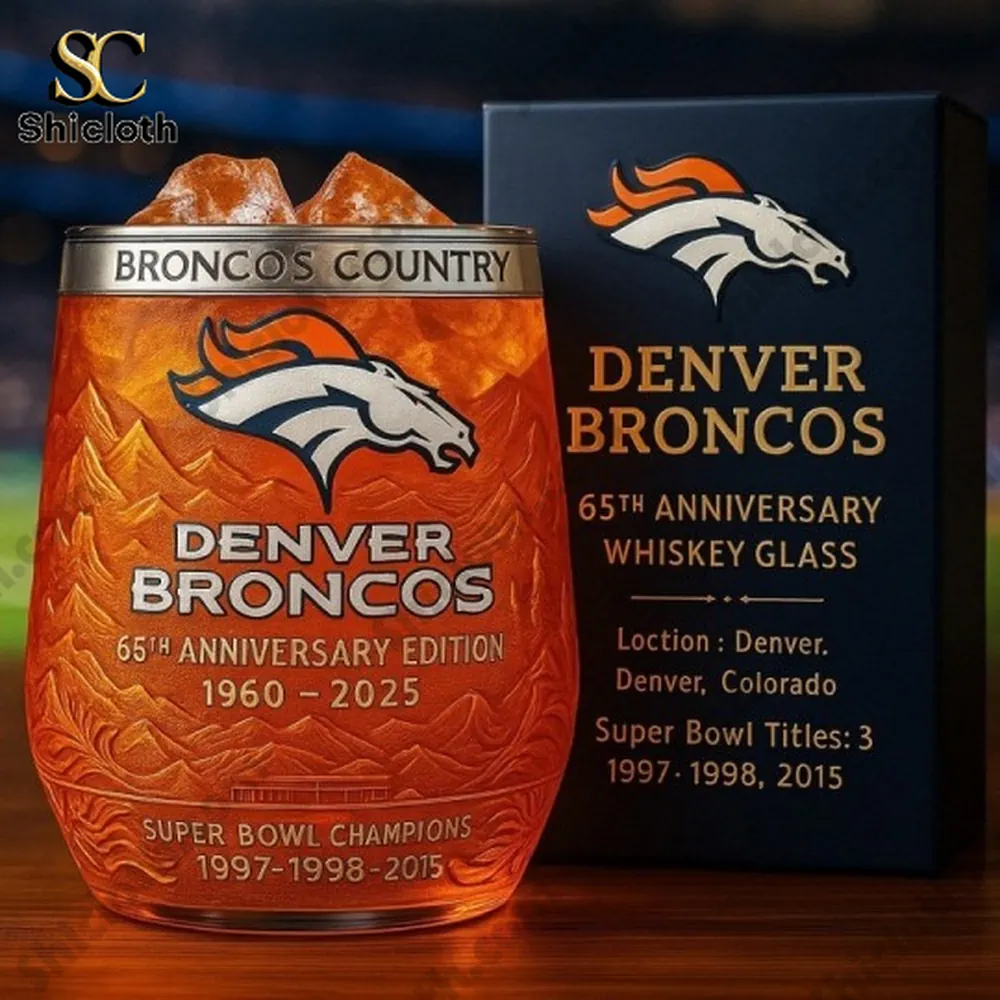 NFL Team Denver Broncos 65th Anniversary Christmas Whiskey Glass