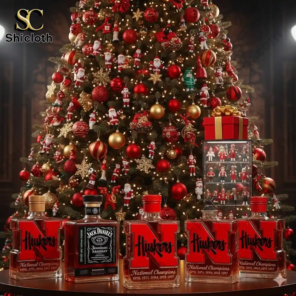 Nebraska Cornhuskers 5-Time National Champions Christmas Whiskey Bottle - Crafttobuy