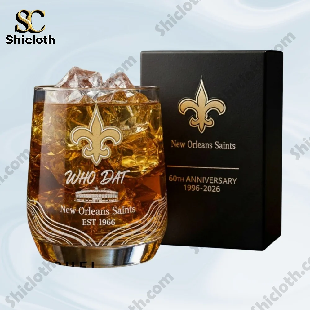 New Orleans Saints 60Th Anniversary Christmas Whiskey Glass