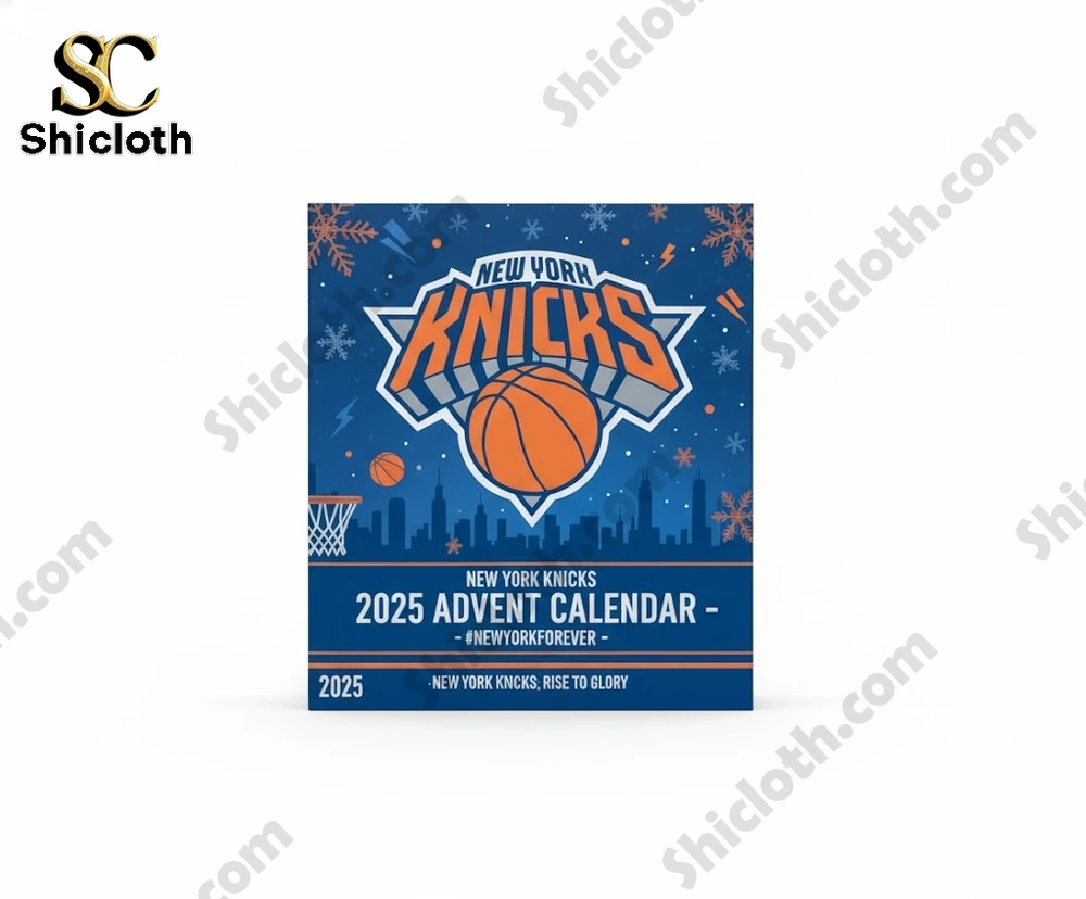 New York Knicks 2025 Advent Calendar NBA Mini Collectible Figures Holiday Countdown 5 The New York Knicks 2025 Advent Calendar box displayed on a white background.