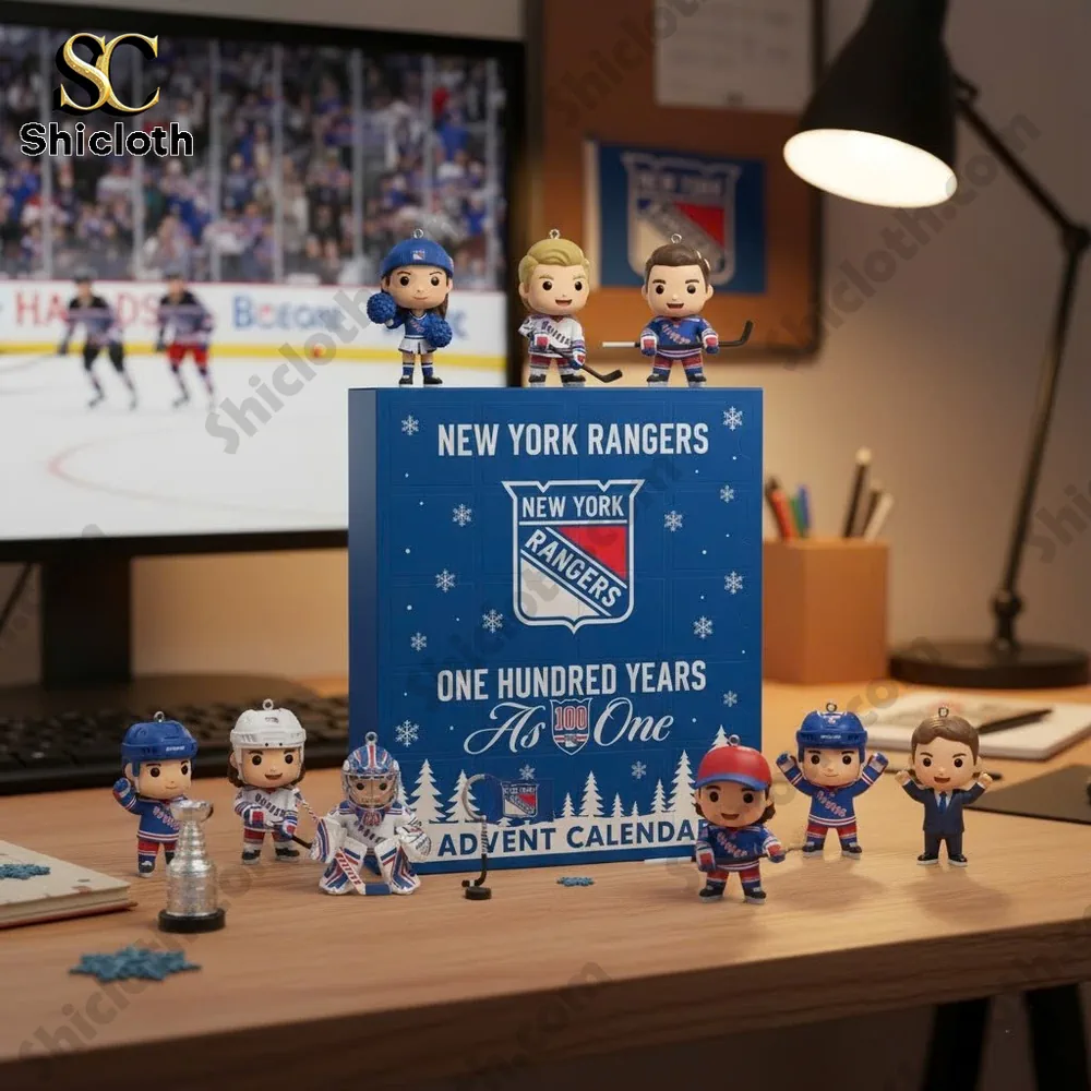 New York Rangers 100th Anniversary Limited Edition Advent Calendar 2025 4 New York Rangers Advent Calendar on a desk surrounded by collectible figurines!