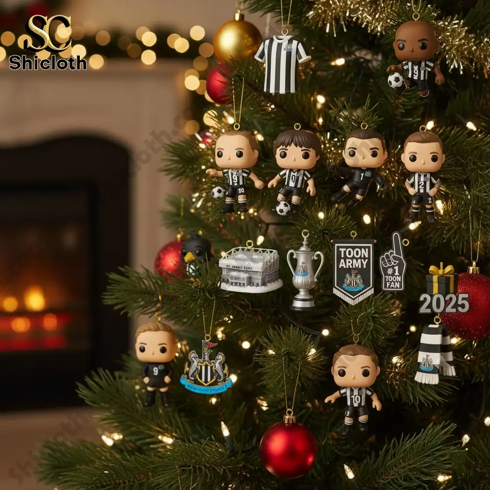Newcastle United The Magpies Advent Calendar 2025 4 Christmas tree decorated with Newcastle United player ornaments and themed decorations.
