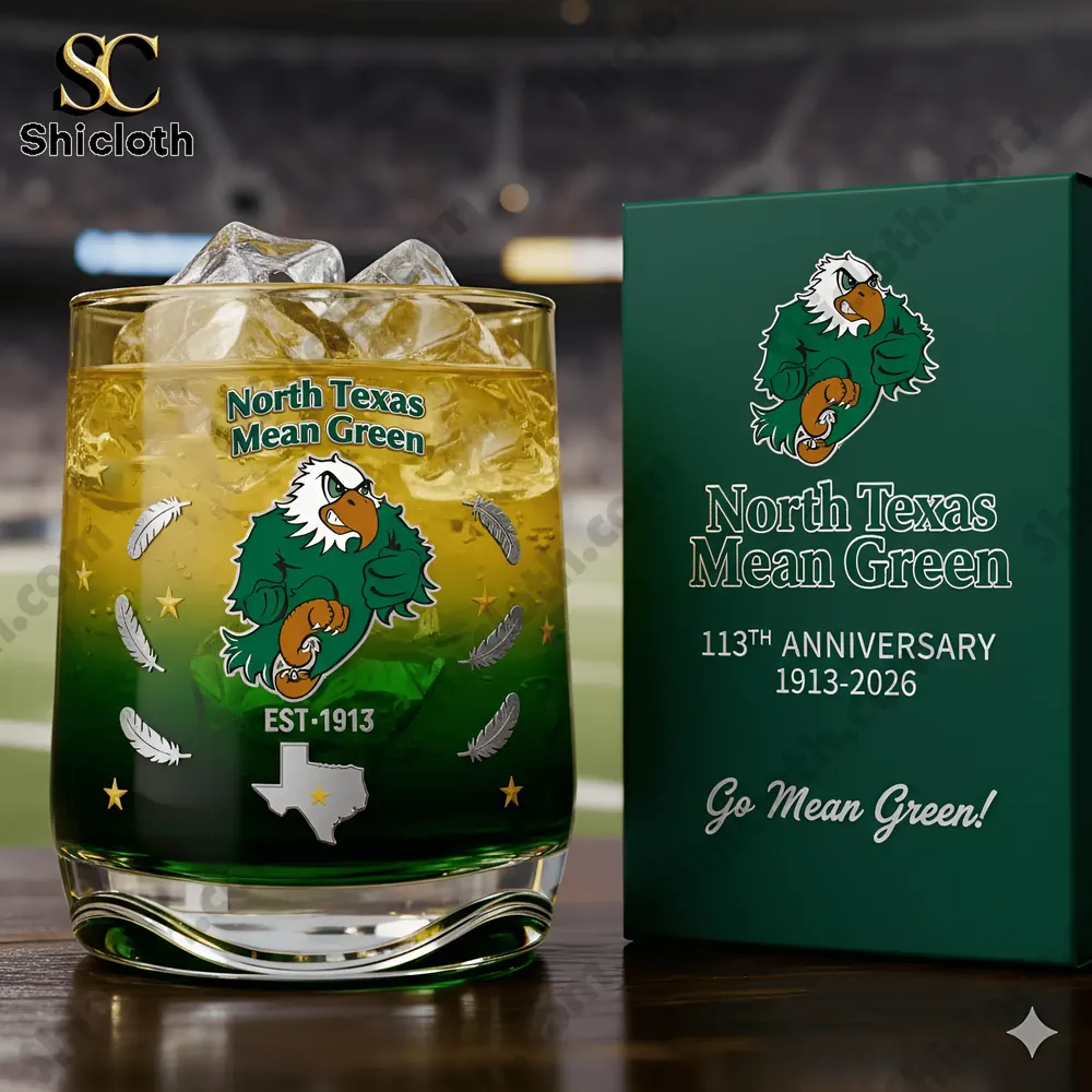North Texas Mean Green 113th Anniversary Christmas Whiskey Glass