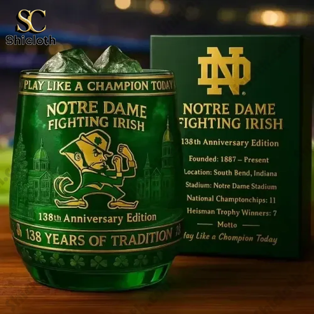 Notre Dame Fighting Irish 138th Anniversary Christmas Whiskey Glass
