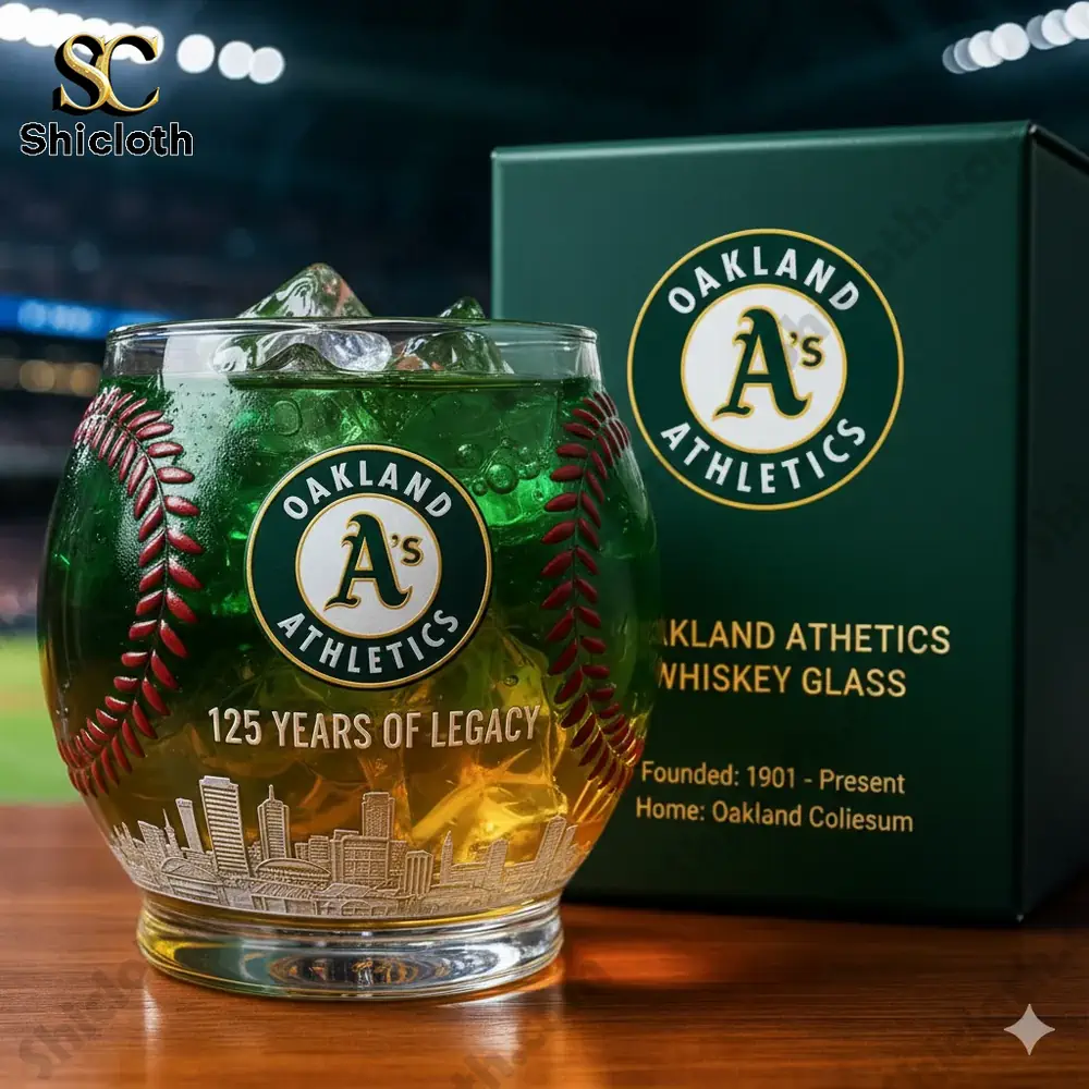 Oakland Athletics 125th Anniversary Christmas Whiskey Glass