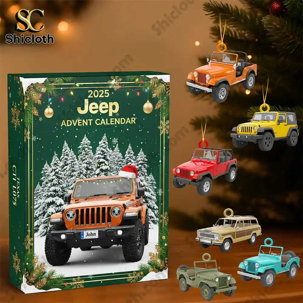 Off Road Lovers Advent Calendar Blind Box Personalized Christmas Gifts 3 2025 Jeep Advent Calendar box with colorful hanging Jeep model cars.