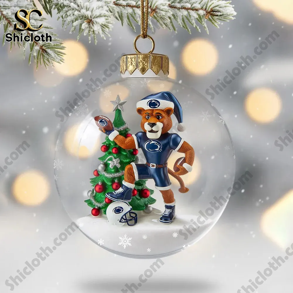 Penn State Nittany Lions Christmas Acrylic Ornament 7 Penn State mascot posing with a Christmas tree inside a festive ornament.