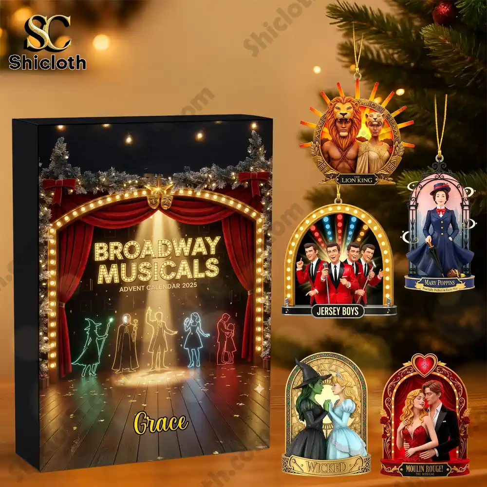 Personalized Gifts For Musical Lovers Christmas Advent Calendar Blind 4 Advent calendar box on a table with staged musical figurines arranged in front.