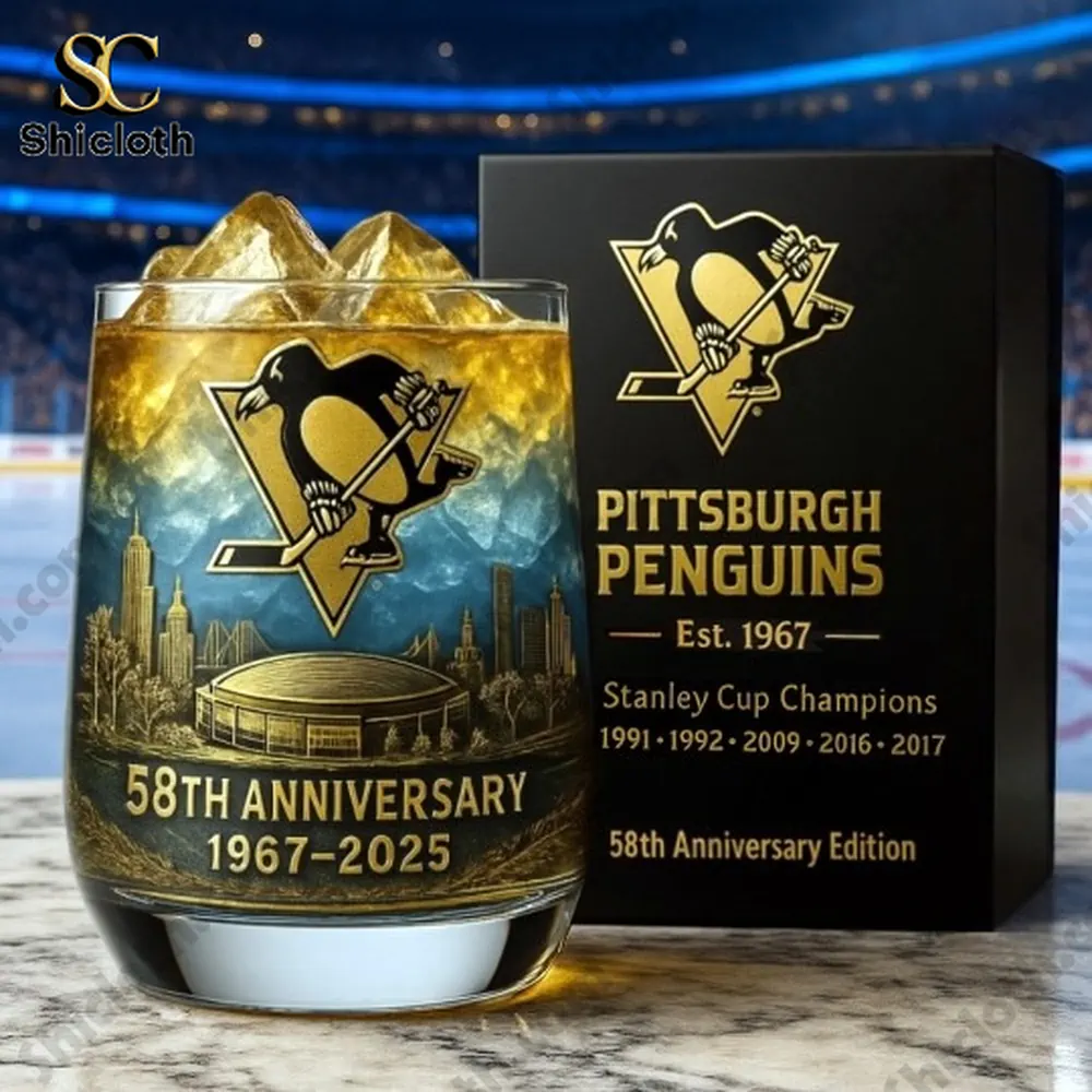 Pittsburgh Penguins 58th Anniversary Christmas Whiskey Glass