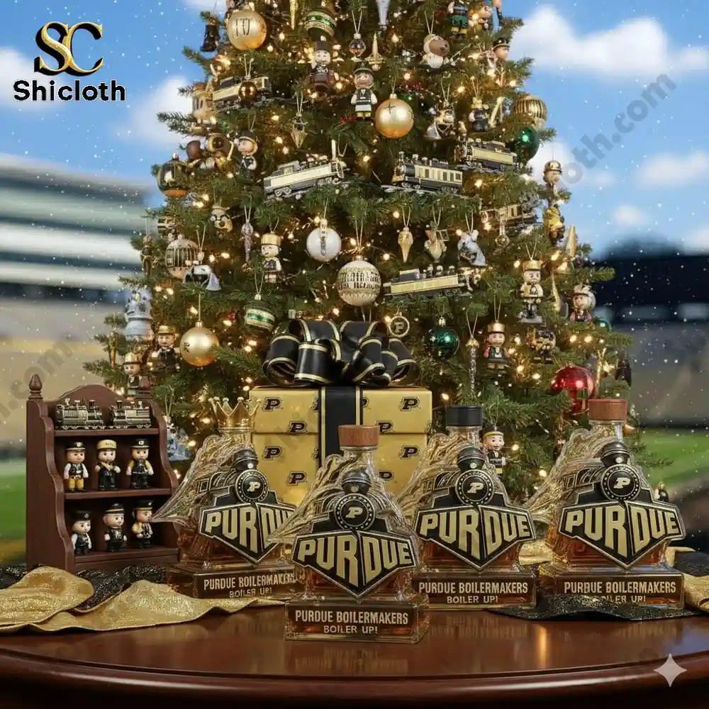 Purdue Boilermakers Boiler up Train Shaped Christmas Whiskey Bottle