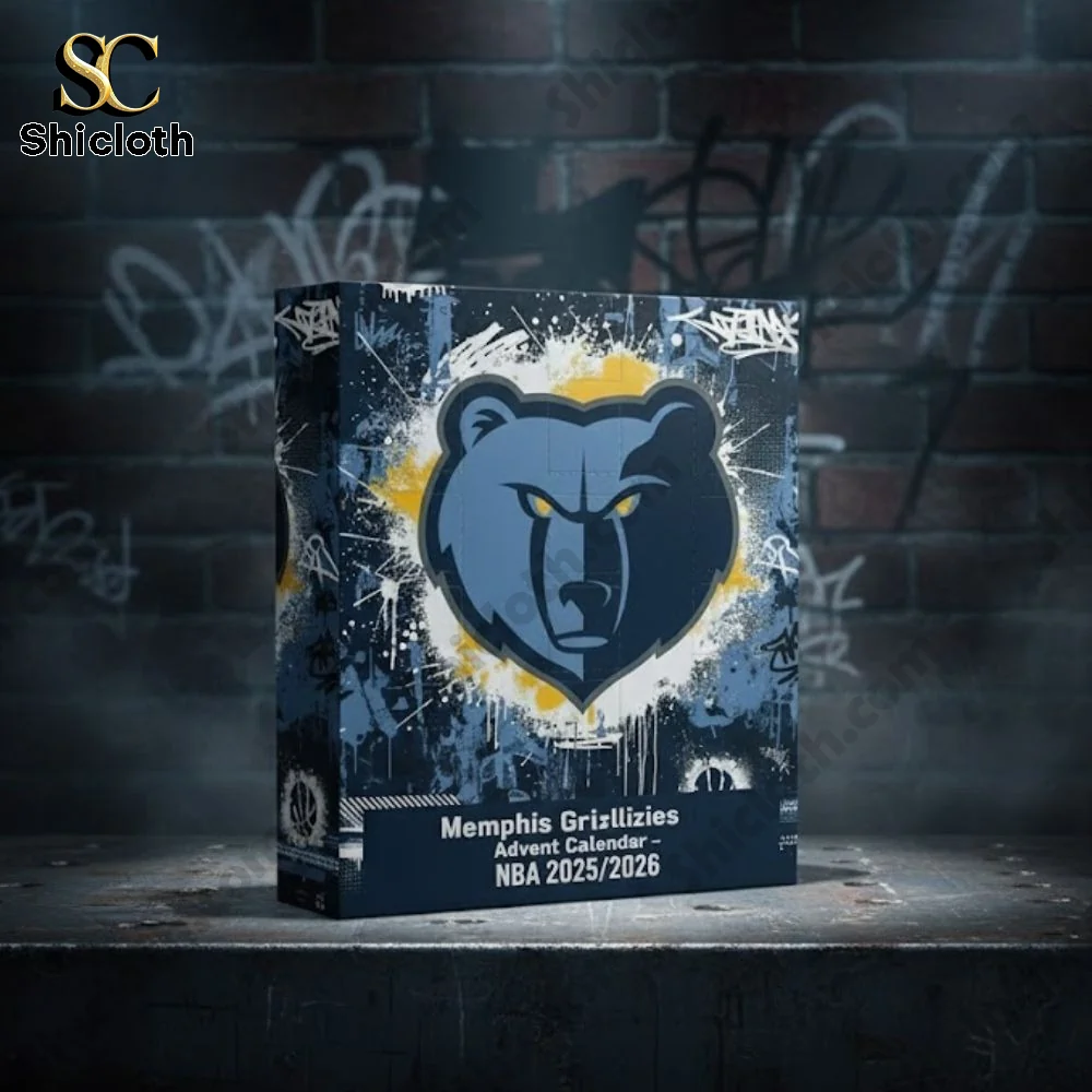 SLAM x Memphis Grizzlies NBA 2025 Advent Calendar 3 Close up of the Memphis Grizzlies advent calendar box with graffiti style logo and textured background!