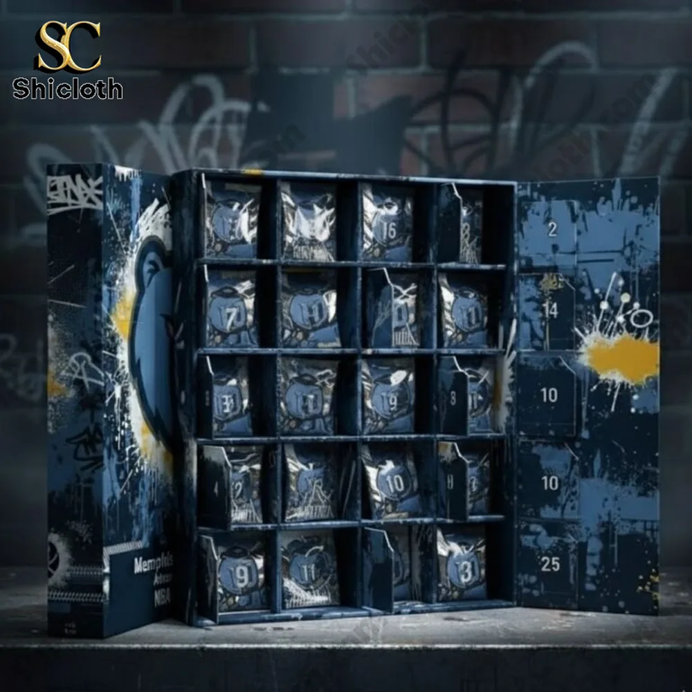SLAM x Memphis Grizzlies NBA 2025 Advent Calendar 6 Opened Memphis Grizzlies advent calendar revealing numbered compartments and wrapped mini items inside!