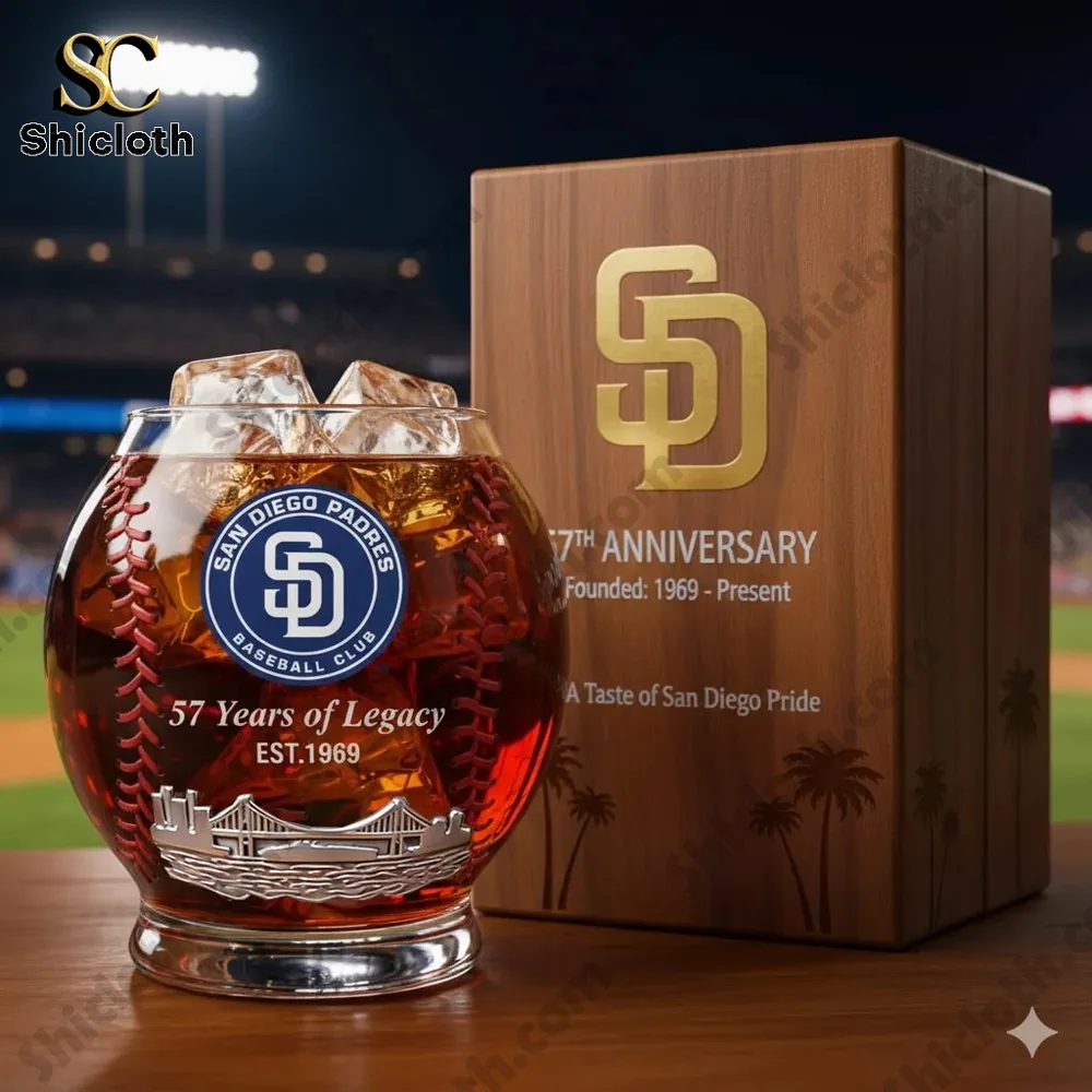 San Diego Padres 57th Anniversary Christmas Whiskey Glass
