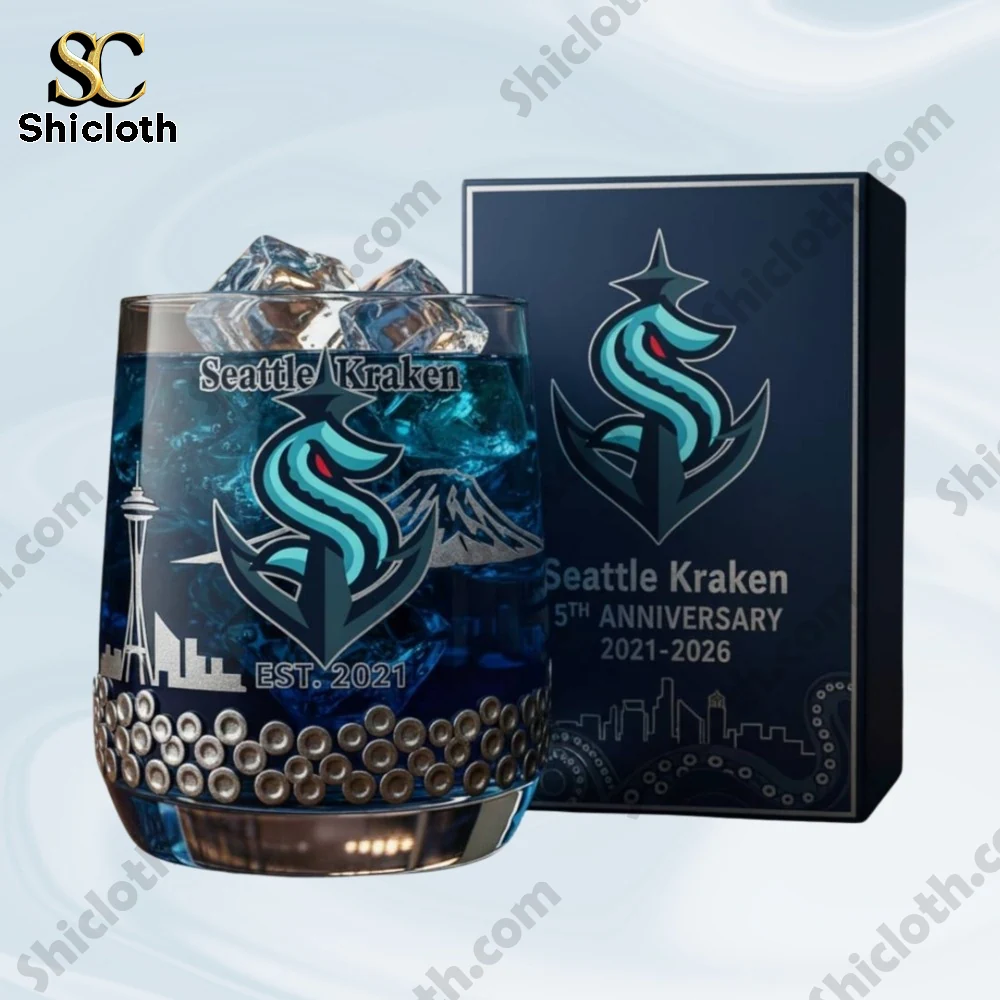 Seattle Kraken 5Th Anniversary Christmas Whiskey Glass