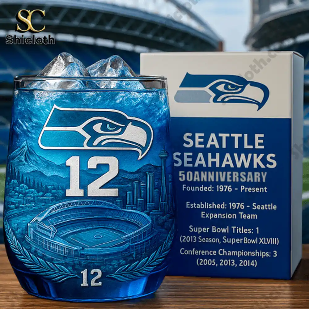 Seattle Seahawks 50th Anniversary Christmas Whiskey Glass