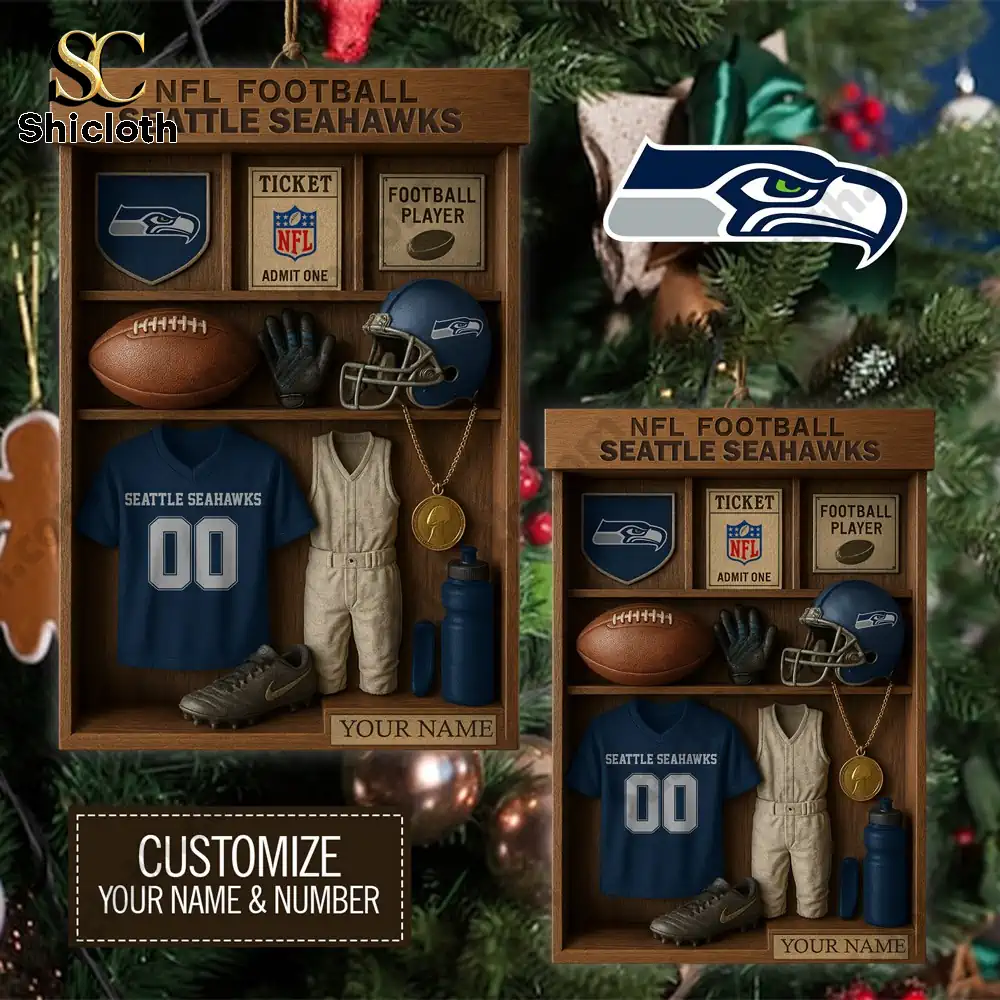 Close view of a customizable Seattle Seahawks themed ornament locker box.