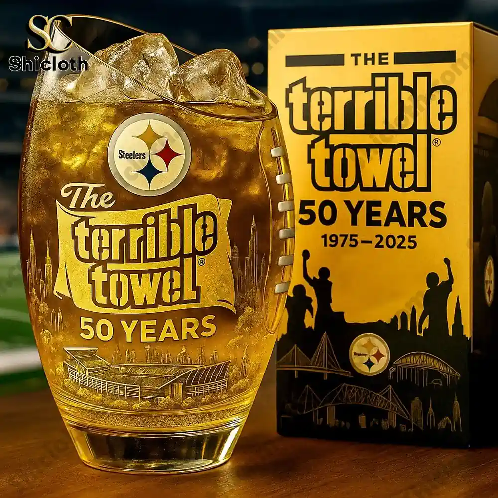 Steelers Terrible Towel 50th Anniversary Christmas Whiskey Glass