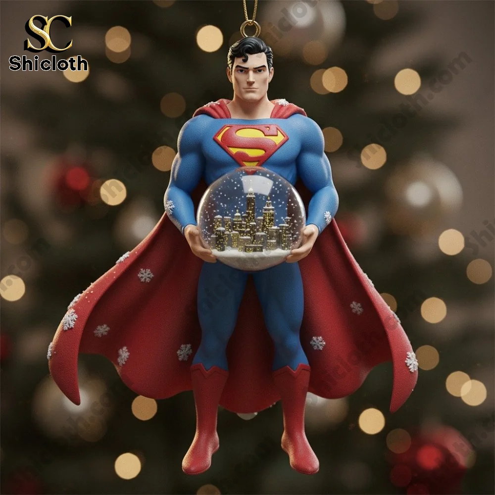 Superman ornament holding a snow globe city scene!