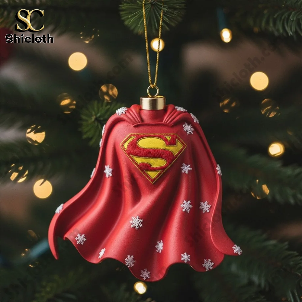 Superhero Superman Christmas Acrylic Ornaments Set Holiday Decoration Gift Box 2025 4 Superman cape ornament with snow details!