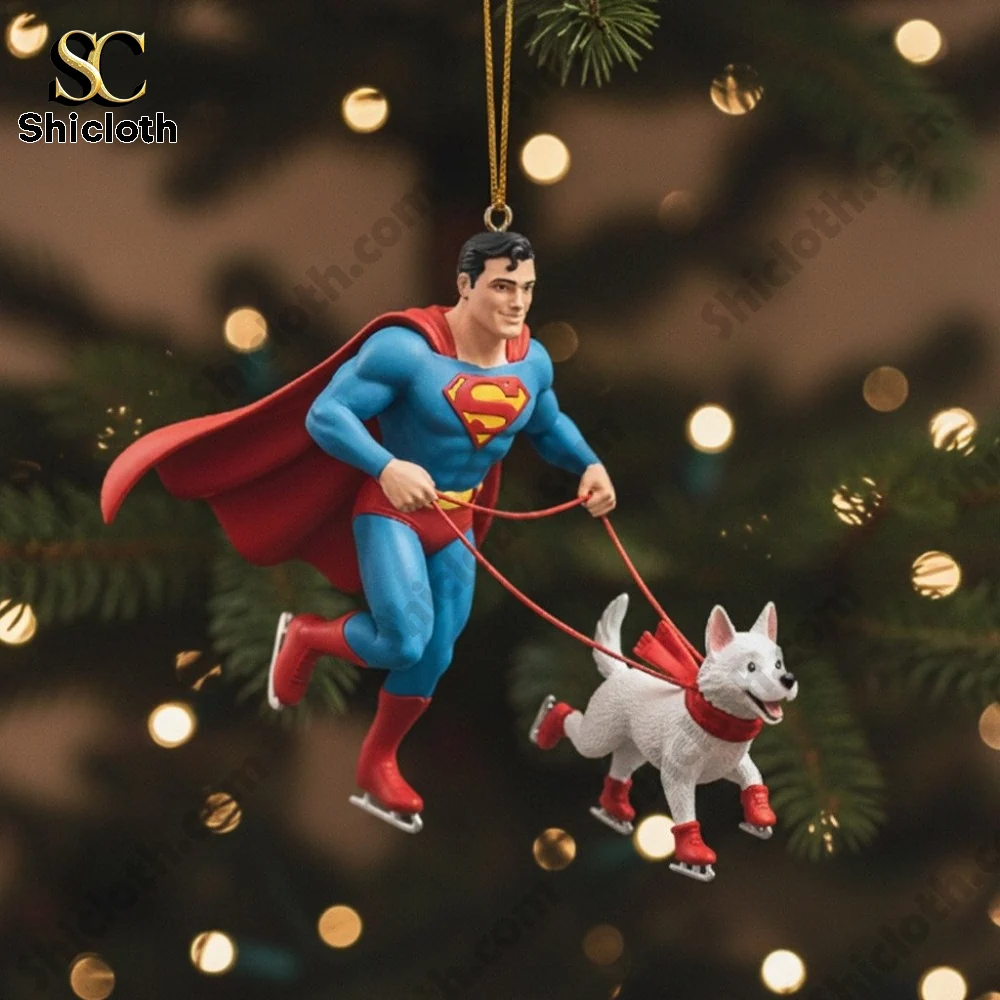 Superhero Superman Christmas Acrylic Ornaments Set Holiday Decoration Gift Box 2025 6 Superman and Krypto ice skating ornament!