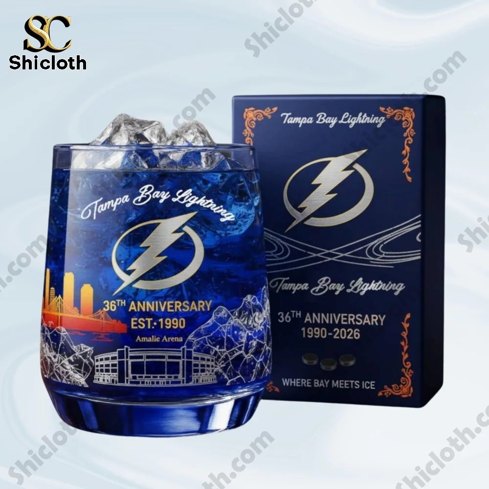 Tampa Bay Lightning 36Th Anniversary Christmas Whiskey Glass