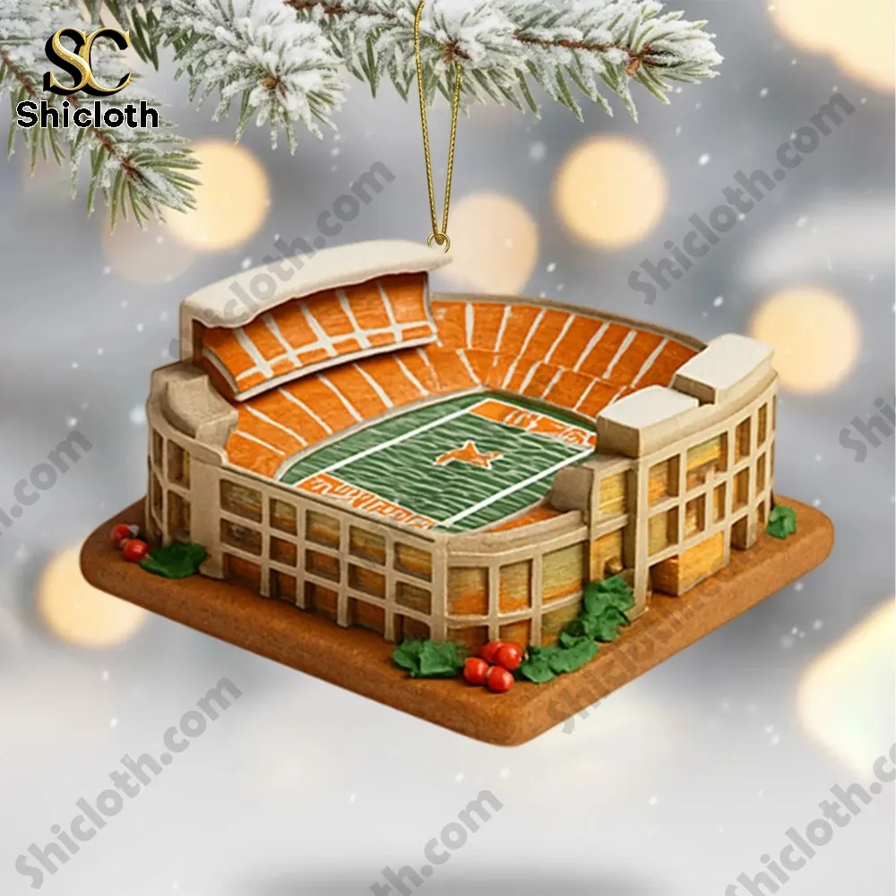 Tennessee Volunteers 2025 Christmas Tree Topper And Ornament Set 7 A miniature stadium ornament representing the Tennessee Volunteers field.