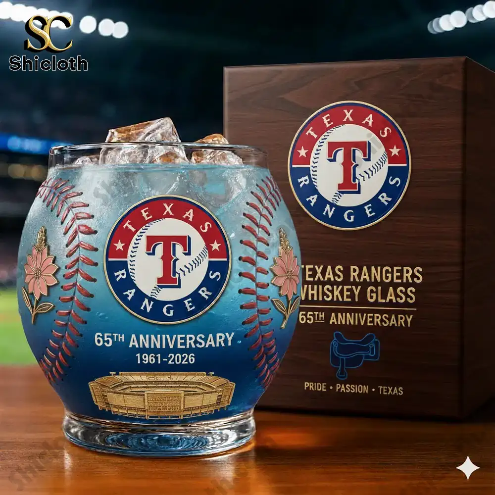 Texas Rangers 65th Anniversary Christmas Whiskey Glass