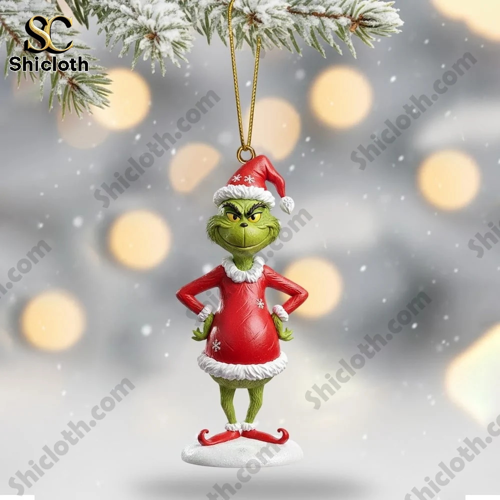 The Grinch Christmas 2025 Snowball Led Light And Ornament Set 6 Green character standing in holiday outfit ornament!