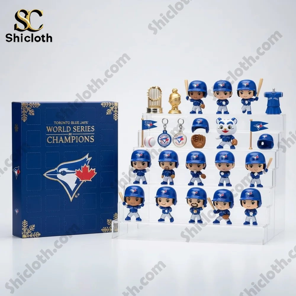 Toronto Blue Jays World Series Champions Advent Calendar 2025 4 The Toronto Blue Jays World Series Champions Advent Calendar box with mini Blue Jays figures and baseball themed accessories.