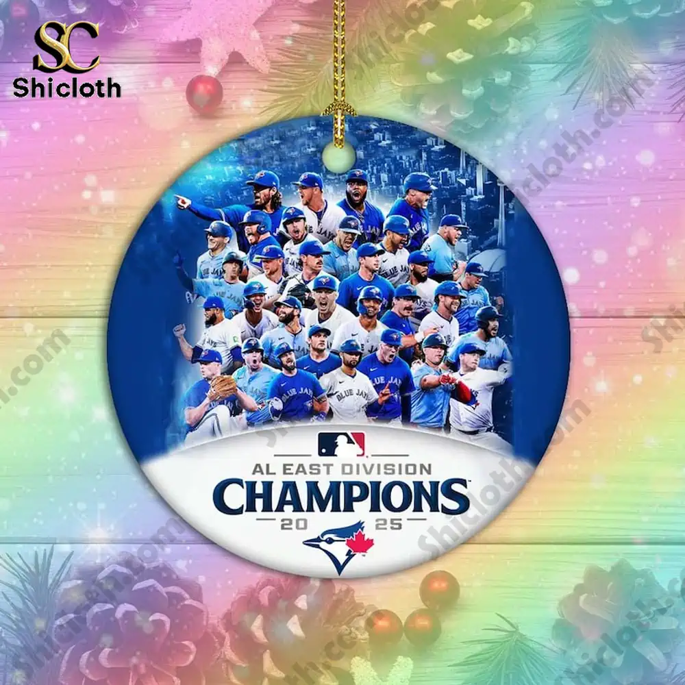 Toronto Blue Jays Champions 2025 Ornament 4 Toronto Blue Jays Champions 2025 ornament on a colorful rainbow holiday background!