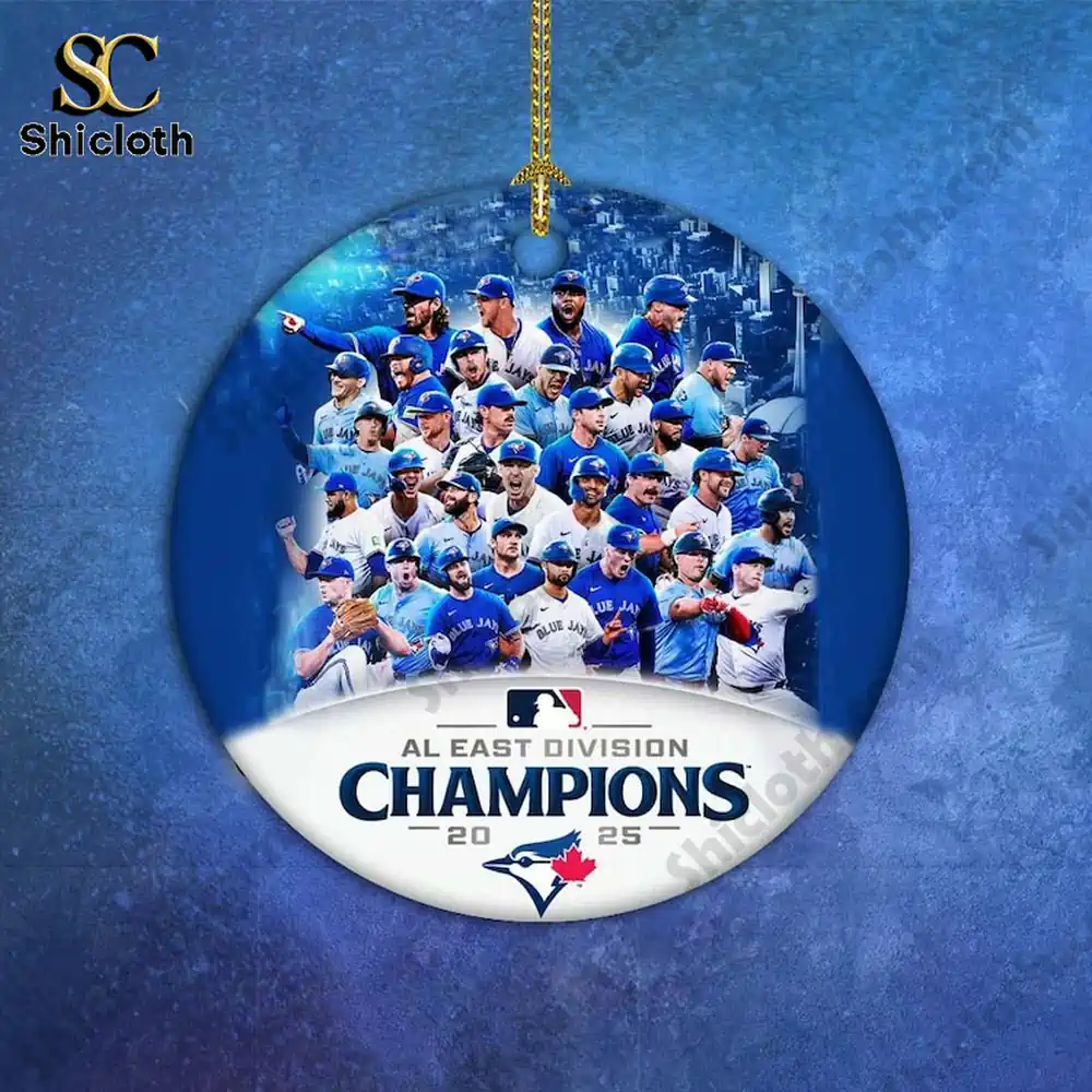 Toronto Blue Jays Champions 2025 Ornament 5 Toronto Blue Jays 2025 Champions ornament on elegant blue background!