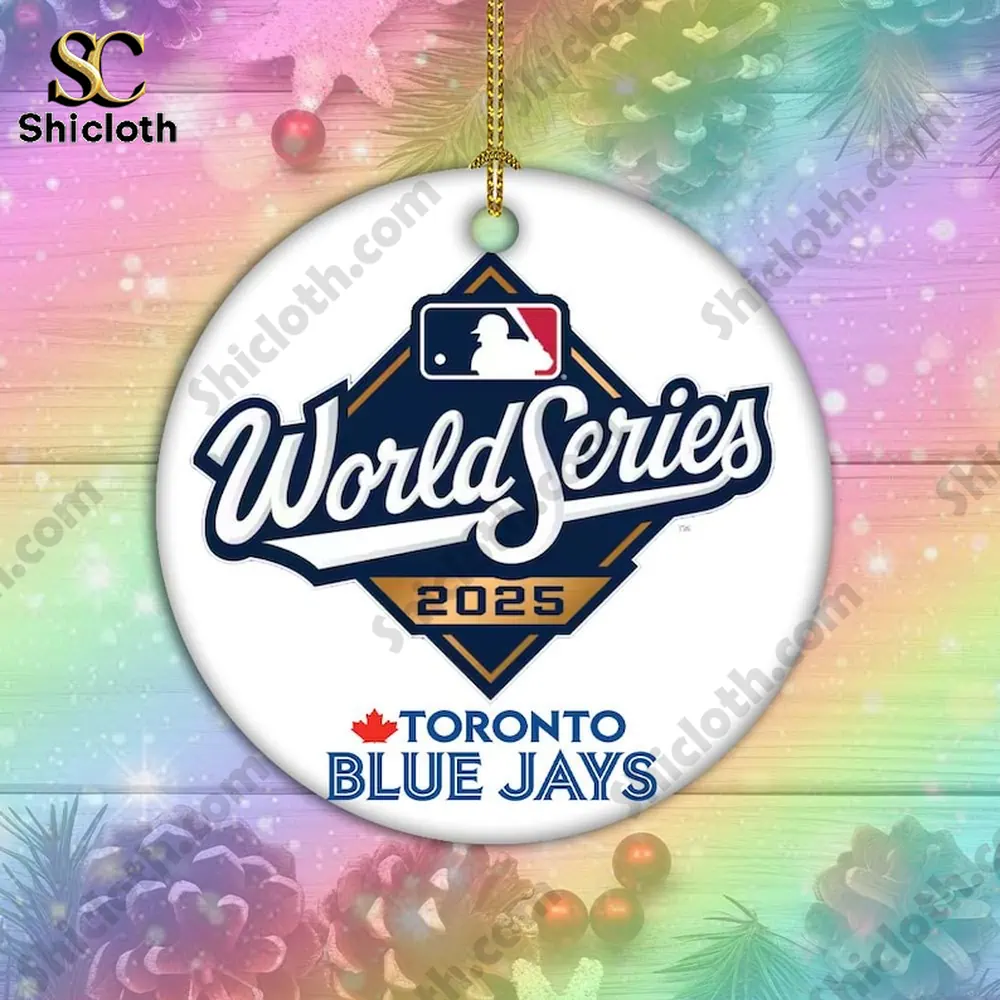 Toronto Blue Jays World Series Champions 2025 Ornament 3 Toronto Blue Jays World Series 2025 ornament on colorful festive background with pinecones!