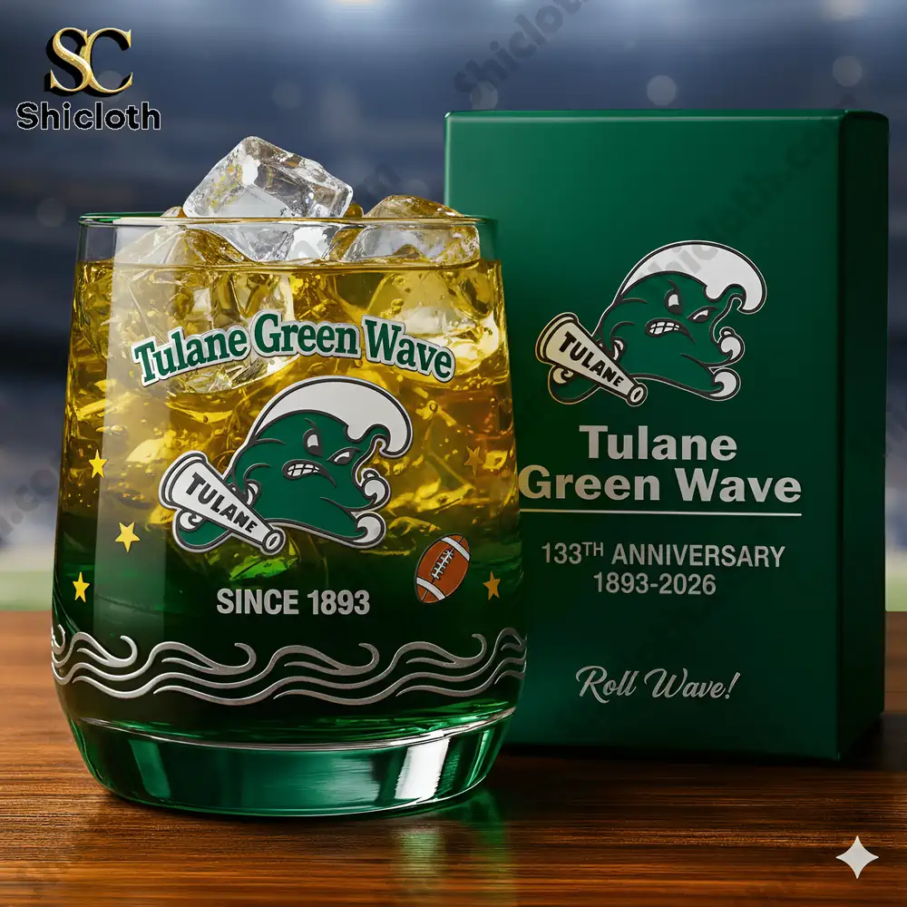 Tulane Green Wave 133th Anniversary Christmas Whiskey Glass